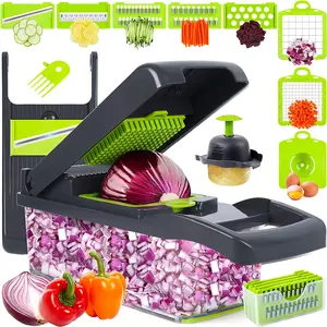 10-in-1 Professional Vegetable Chopper, Onion Chopper, Mandolin Slicer - Multifunctional Dicing Machine with Adjustable Cutter and Container