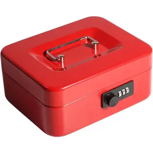 Medium Cash Box with Combination Lock, Money Box with Removable Tray, 7.87" x 6.30" x 3.54", Red