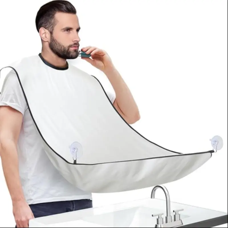 Beard Bib Apron, Beard Bib Hair Catcher for Shaving, Non-Stick Reusable Beard Shave Cape with Suction Cups, Grooming Accessories for Men, Gifts for Men Husband Father (White)