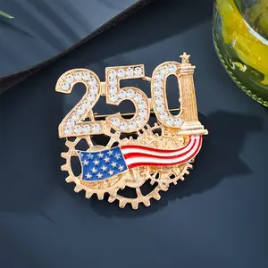 USA 250th Anniversary Patriotic Brooch Pin – Independence Day Rhinestone American Flag Lapel Pin for Men & Women, Vintage Alloy Badge for Blazer, Coat & Outfit Styling