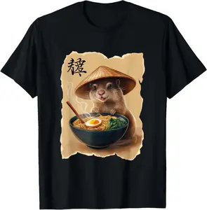 100% Cotton Marmot Men Woman Kawaii Eating Ramen Japanese Marmot T-Shirt