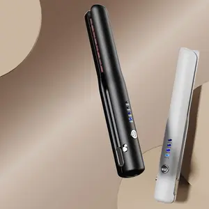 Cordless 2-in-1 hair straightener and curling iron -2600mAh rechargeable fast electric iron with 4-speed temperature adjustment, heat-resistant, suitable for travel, home, and office use