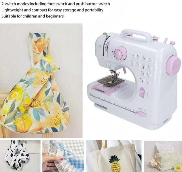 Mini Portable Sewing Machine | 12 Built-in Stitches | 2-Speed Foot Pedal | White | For Beginners Kids Home DIY | Multifunctional Hand Tool Accessory