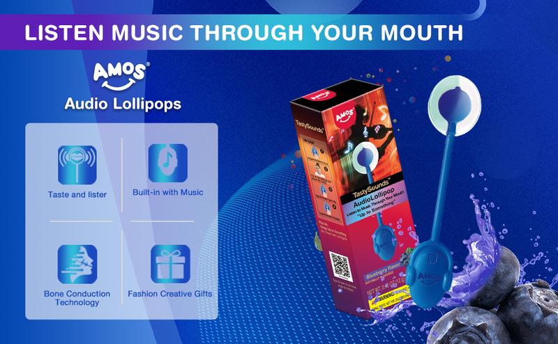 Amos TastySounds Music Lollipops Sugar-Free Audio Candies with Bone Conduction Tech Strawberry Blueberry Watermelon Snack Perfect Party Favor