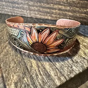 Handmade Boho Sunflower Cuff Bracelet, Copper Western Sunflower Cuff , Gift Box