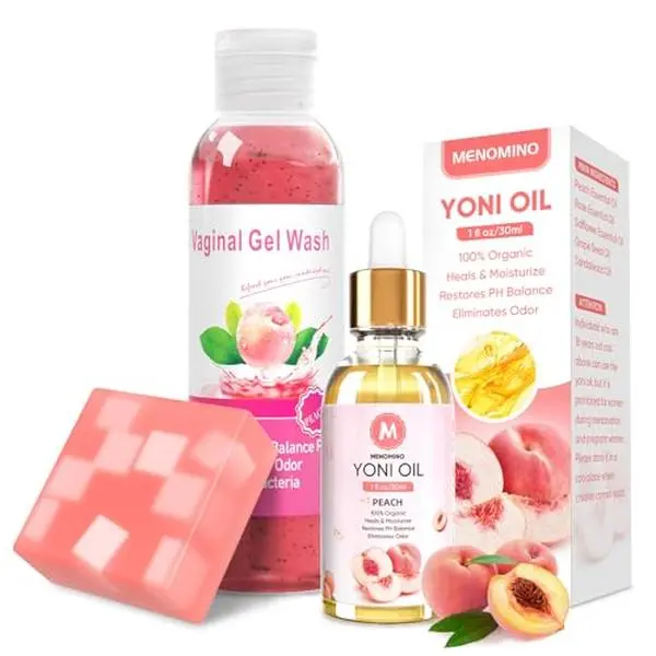 Feminine Wash & Yoni Soap Bar & Yoni Oil for Women pH Balance, Yoni Wash for Moisturizing Remove Odor, 5.07 Fl.Oz Ph Wash 1 Fl.Oz Organic Feminine Oil & 3.53oz Yoni Bar (Peach)