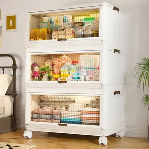 Home Essentials 85-Gallon Large Clear Plastic Storage Box - Stackable Closet Organizer with Wheels and Open Front Door - Sturdy Container for Storing Clothes, Books, and Pantry Items in Bedroom and Beyond