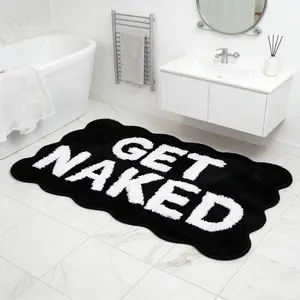 Funny Get Naked Wave Edge Soft Bathroom Mat, Block Absorbent Non-Slip Bath Rug, Casual Plush Foot Pad for Bathroom, Bathroom Floor Mat