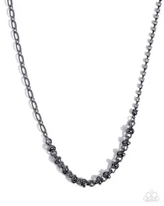 Tangled Theme - Black Gunmetal White Rhinestone Short Necklace - Paparazzi