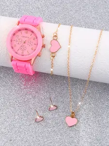 Cute Silicone Quartz Jewelry Set for Girls, Necklace Pendant Bracelet Earrings, Perfect Gift for Kids, Halloween Christmas Back-To-School