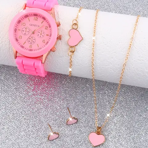 Cute Silicone Quartz Fashion Jewelry Set for Girls, Necklace Pendant Bracelet Earrings, Perfect Gift for Kids, Halloween Christmas Back-To-School, Trendy Jewelry Set, Fashionable Jewelry Set