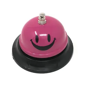 ASIAN HOME Call Bell, 3.35 Inch Diameter, Metal Bell, Magenta Smiley Face, Desk Bell Service Bell for Hotels, Schools, Restaurants, Reception Areas, Hospitals, Customer Service, Magenta