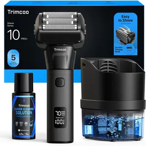 Electric Shaver for Men - Trimcoo 5-Blade Foil Razor Kit | Gentle on Sensitive Skin | Self-Cleaning Center, USB-C Charging, 180min Runtime, IPX7 Wet/Dry Use with Pop-Up Trimmer, Ideal Grooming Gift