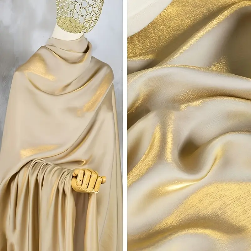Glossy multicolored satin fabric — silky sewing fabric with a metallic sheen, suitable for modern evening wear and bridal gowns