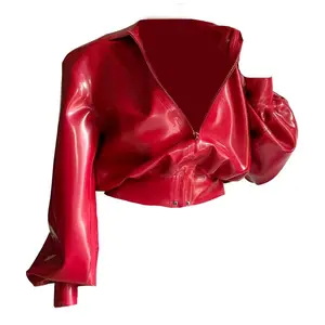 Red Latex Jacket Top Coats Bridal Stylish Comfortable for Weddings Versatile Use Unique Look Long Sleeve Womenswear