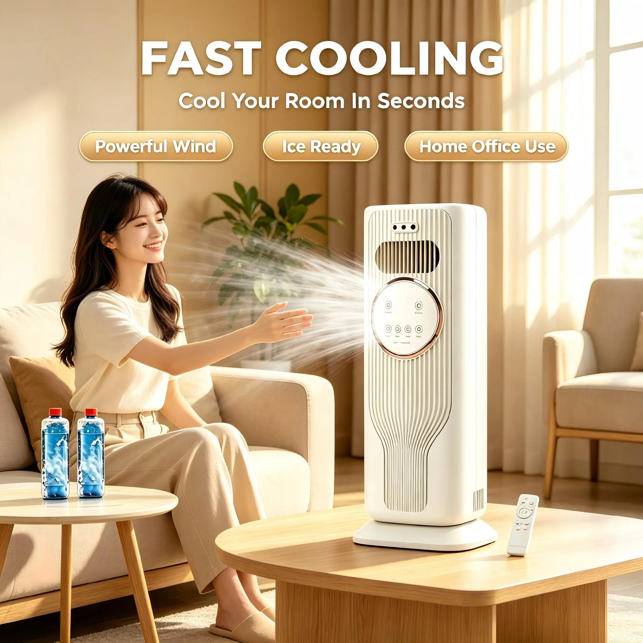Must-have for Summer & Winter, Dual-Use Portable Cooler & Heater with Built-in Air Purification, Humidifying and Atomizing Functions, Safe Bladeless Design, Ultra Quiet