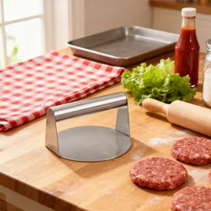 1-piece stainless steel burger press mold - anti stick steak burger maker with ergonomic handle design for even pressing effect