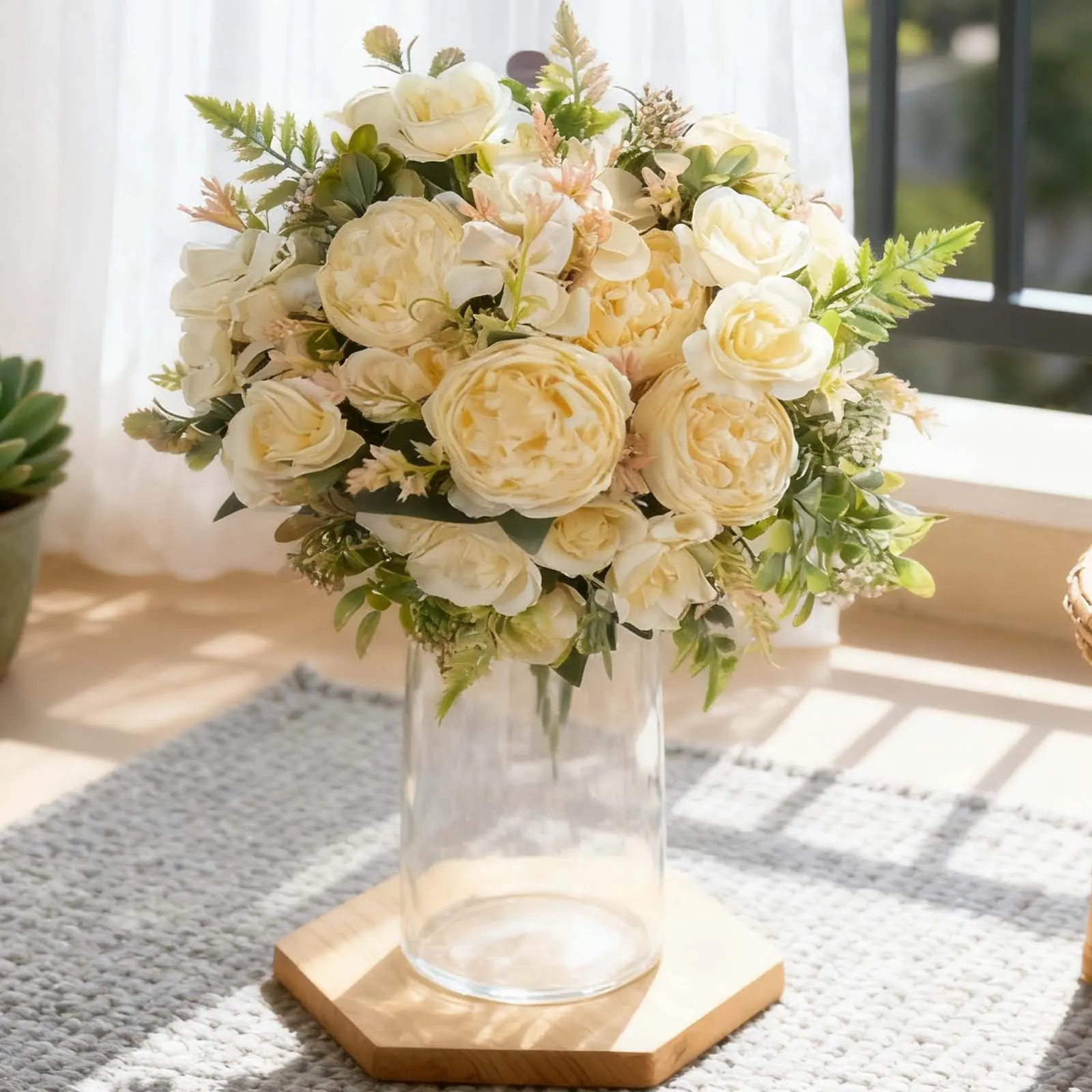 Artificial Peonies Silk Flowers, 2 Bundles Faux Peony Bouquet Florals Arrangements for Farmhouse Home Boho Wedding Table Centerpiece, Fake Plastic Flower Bulk for Vase Decoration