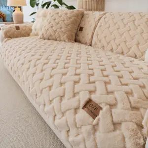 Plush Fleece Sofa Cover Set, Thickened Non-Slip Couch Protector, Couch Slipcover, Universal Soft Sofa Protector, Pet-Friendly Sofa Cushion Cover, Anti-Scratch, Machine Washable, fits 1/2/3/4-Seater & L-Shape Sectional, Cozy Sofa Mat for Living Room