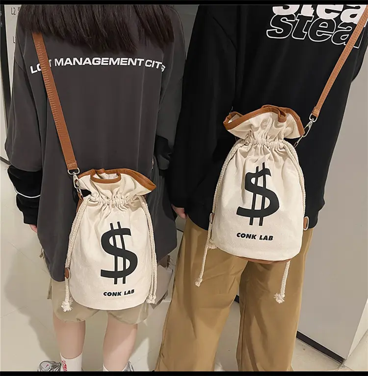 Street Style Money Bag Convertible Backpack - Drawstring Crossbody Bag for Casual Outings