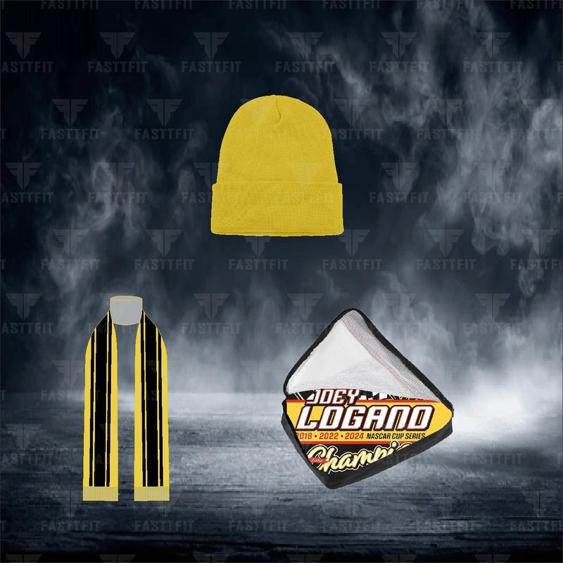 JH Design Black Joey Logano Two-Time Nascar Cup Series Champion Twill Driver Uniform Full-Snap Jacket (FREE T-shirt, FREE Beanie Cap, FREE Scarf, FREE Bag)