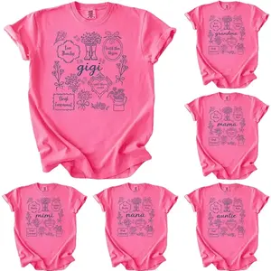 [NEON PINK] Custom Comfort Colors Floral Grandma Nana Mama Gigi Auntie Shirt, Floral Mimi T-Shirt, Personalized Grandparent Gift, Nanny Grammy Shirt
