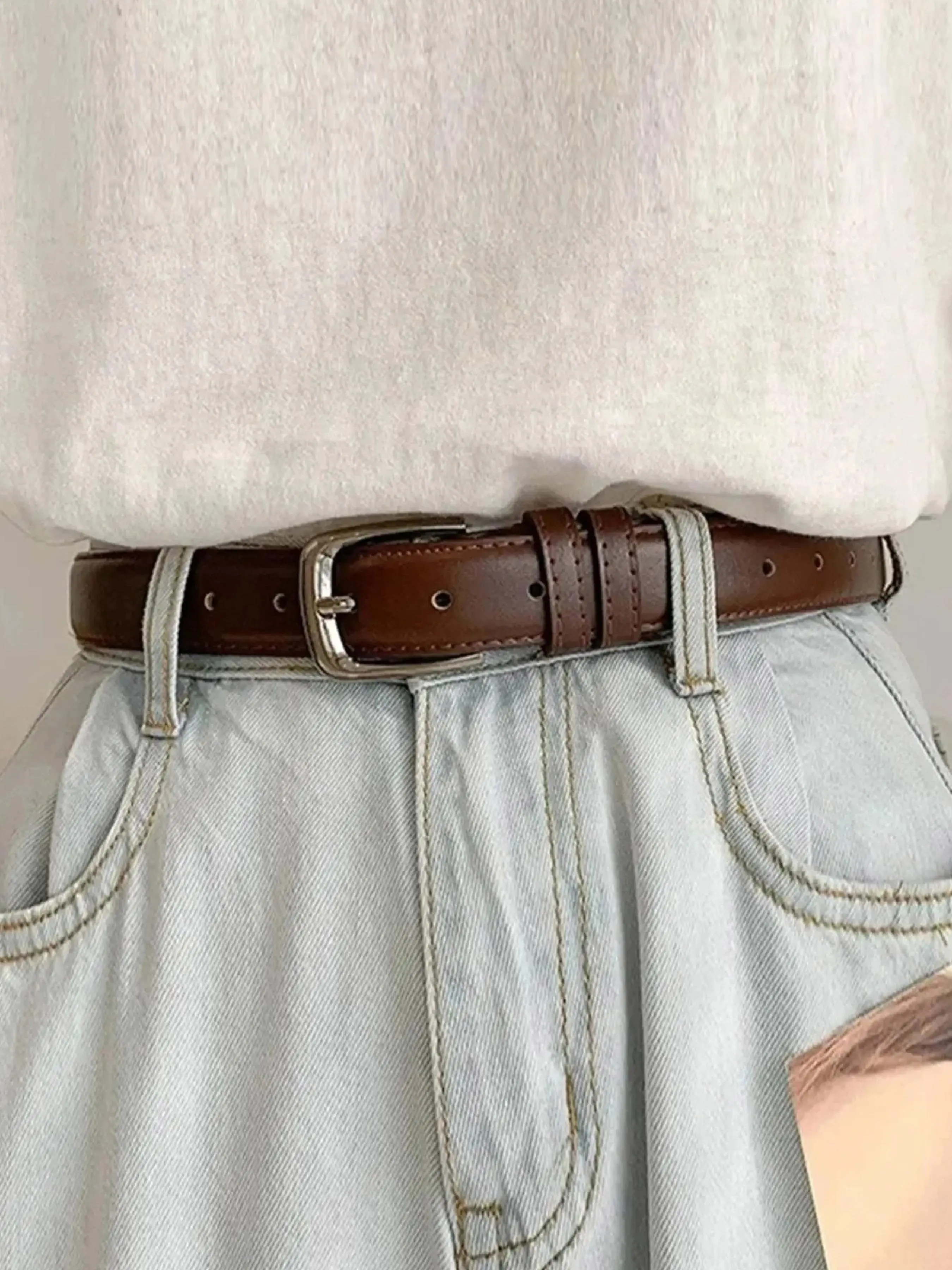 Women's Solid Color PU Buckle Belt, Fashion Belt for Party, Daily Clothing Decor, All-match Belt for Birthday Gift, Casual Waist Belt, Western Buckle Belt, Design Belt, Adjustable Belt, Belt with Buckle