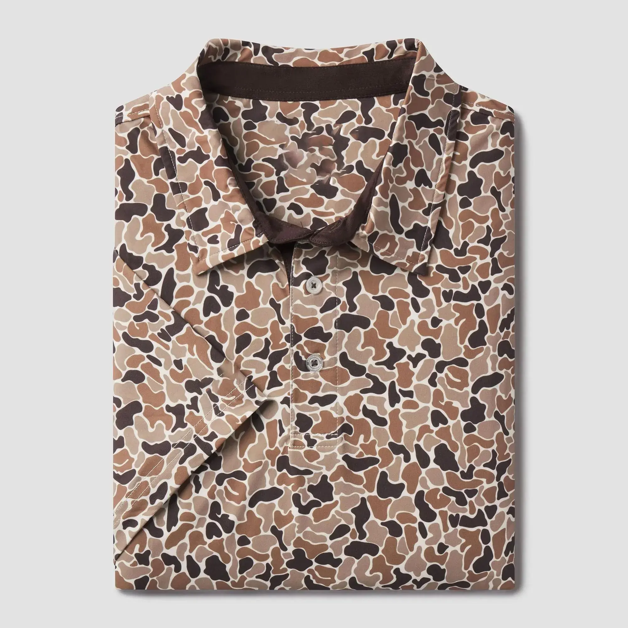 Men’s Duck Hunting Inspired Polo with Vintage Camouflage and Rugged Outdoor Appeal