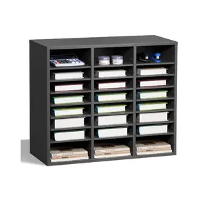 fathersdaygift VEVOR Literature Organizer, 24 Compartments Office Mailbox with Adjustable Shelves, Wooden Mailbox Sorter Medium Density Fiberboard Office Home Classroom Storage for Files, Documents, Papers, Grey