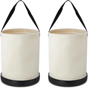 2 Pack 9" D x 14" H Utility Canvas Tool Bucket, All Purpose Canvas Bucket Bag, Truck Tool Organizer with Plastic Bottom for Storing Work Accessories