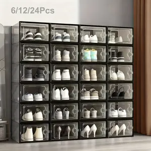 6/12/ Heavy Duty Lid Storage Shoe Box - Thickened Stackable Storage Box Organiser, Easy to Assemble Large Capacity Shoe Cabinet, Suitable for Sneakers, High Heels, Boots - Space Saving Transparent Shoe Rack