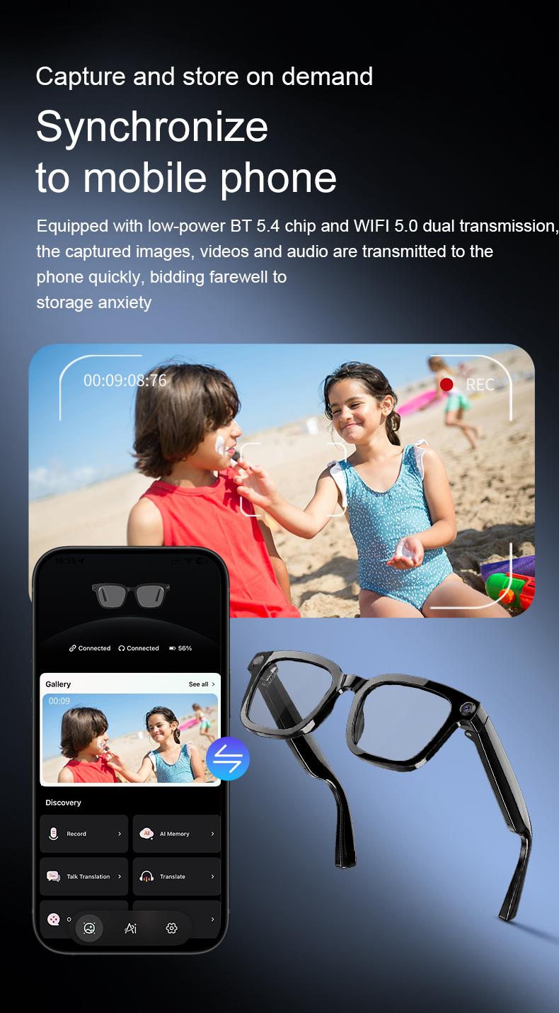 Smart Bluetooth Glasses with HD Camera, 1200p Video Recording Wearable Smart Glasses, Anti-shake Shooting Outdoor Sports Camera Sunglasses, Multifunctional Wireless Audio Glasses with Intelligent Voice Assistant, Built-in Earphone Anti-blue Light Eyeglass Smart Bluetooth Glasses with HD Camera, 1200p Video Recording Wearable Smart Glasses, Anti-shake Shooting Outdoor Sports Camera Sunglasses, Multifunctional Wireless Audio Glasses with Intelligent Voice Assistant, Built-in Earphone Anti-blue Light Eyeglass