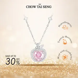 【ChowTaiSeng Jewelry】Silver Zircon Pink Apple Necklace