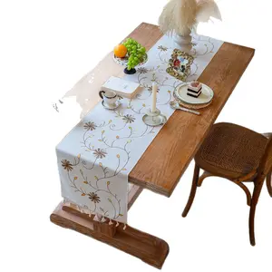 Embroidered Floral Table Runner Nordic Style with Tassels Plants and Flowers Design for Coffee Table Home Decor Multiple Sizes