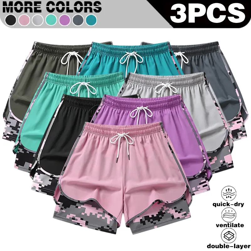 Summer atmosphere: New lightweight and breathable double-layer fast drying sports shorts for both men and women, suitable for outdoor running and gym training, available in multiple colors