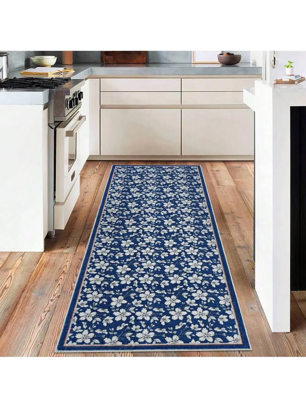 Blue-9*12 feet Floral Area Rugs Boho Style Washable Low Pile Non Slip Indoor Carpet For Nursery Playroom Bedroom Living Room