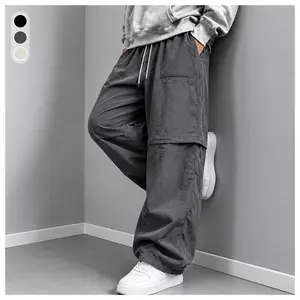 Men’s casual loose cargo pants; practical men’s cargo trousers; versatile two-way wear; straight-leg cargo long pants Menswear Streetwear Pocket Beige Athletic Stylish Dark Gray