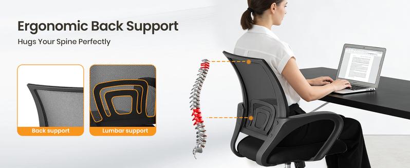Ergonomic Office Chair with Rocking Mode, Lumbar Support, Height Adjustable, Mesh Back, Quiet Casters for Home Office & Gaming
