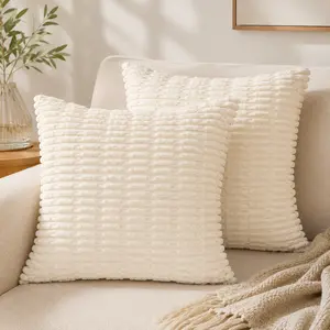 2-Pack Soft Corduroy Pillow Covers, 18x18 in Nordic Minimalist Ins Style Solid Cushion Covers for Sofa, Two-Pack