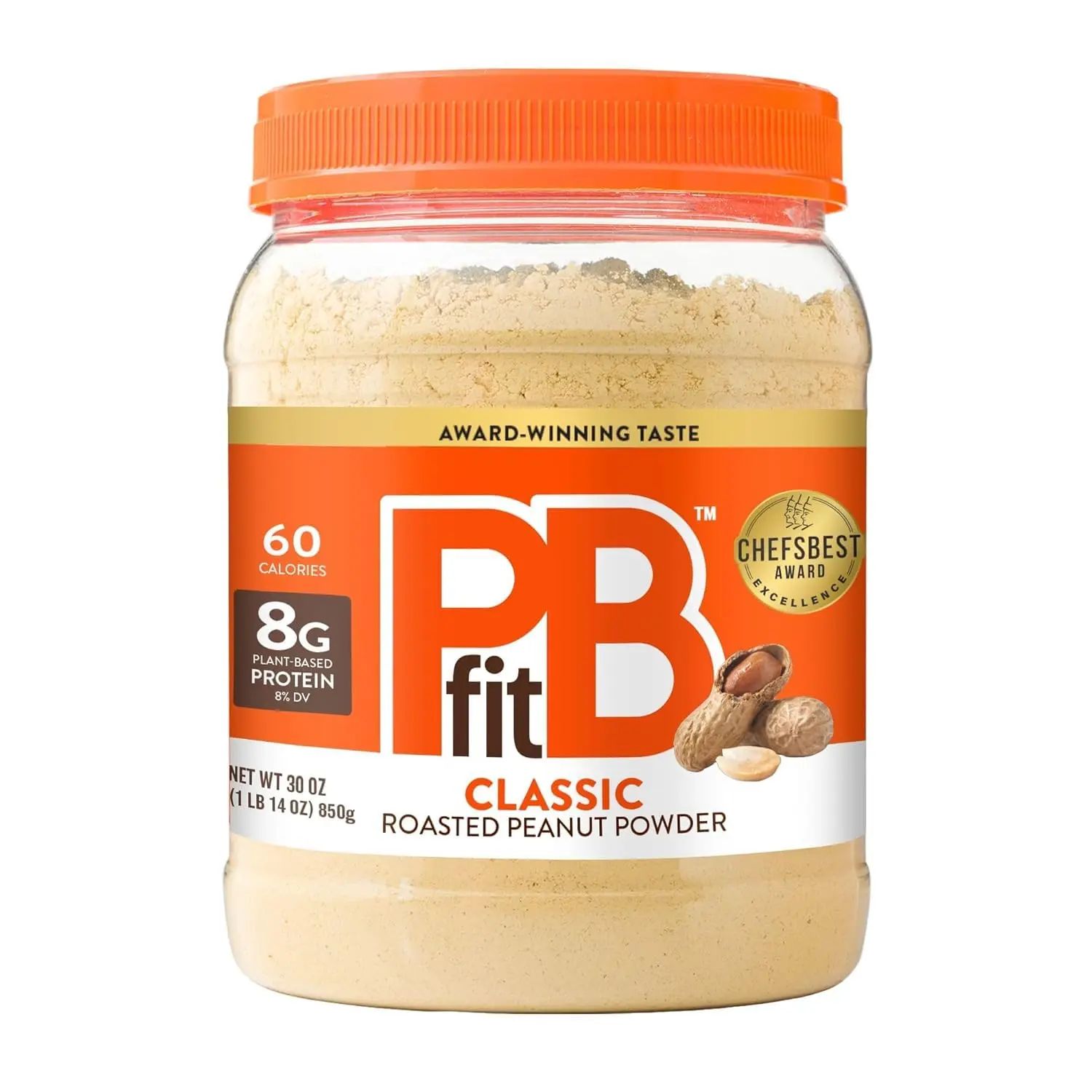PBfit Classic Salted Peanut Butter Powder, 30 oz (Pack of 1) - Roasted Peanuts Base, 8g Protein (8% DV), Low Calorie (60 Calories), 87% Less Fat, Low-Sugar, Gluten Free, Vegan, Dairy Free, Cupboard Pantry Staple