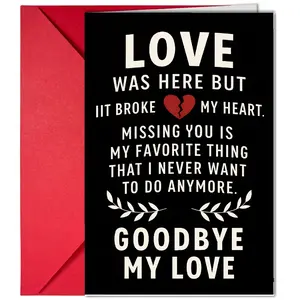 1pc Interesting Love Was Here But It Broke My Heart Missing You Is My Favorite Thing That I Never Want To Do Anymore Goodbye My Love Design Greeting cards Holiday designs, (including envelope) Perfect for gifting to Friends, For both men