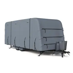 RV Cover 21-24ft: 6 Layers Travel Trailer Cover, Windproof Waterproof Rip-Stop RV Covers, Heavy Duty Camper Cover with 4 Tire Covers, 2 Straps, and Adhesive Repair Patches