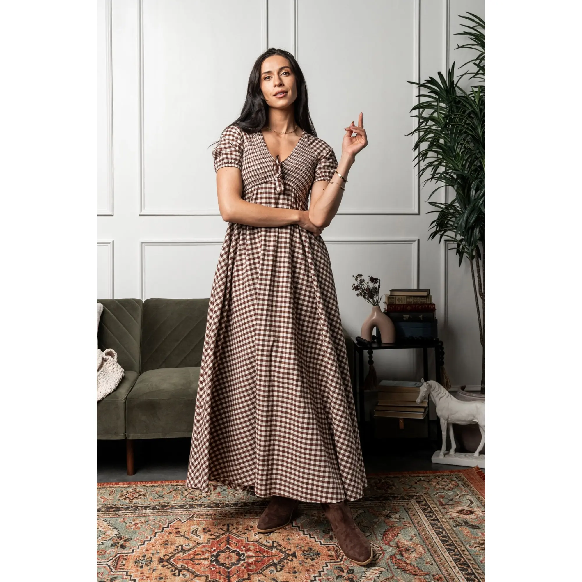 chinese dress ladies Cottage Rose Puff Sleeve Maxi Dress