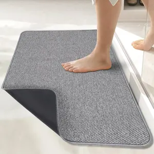 Ultra Thin Bath Mat Grey 1'5"x2'3" Non Slip Rubber Backing Quick Dry Absorbent Machine Washable Home Decor Accessories for Bathroom Kitchen Laundry