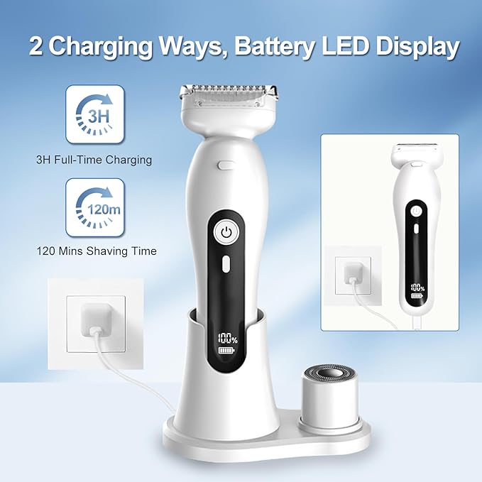 Bikini Trimmer for Women, Electric Shaver and Razor Rechargeable 2-in-1 Body and Facial Epilator, Dual Heads for Painless Trimming of Pubic Hair, Face, Underarms and Legs, Waterproof #springtok