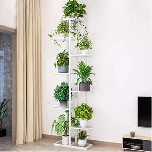8-Tiers Plant Stand for Indoor & Outdoor Metal White 17x9x56in Rustproof Modern Minimalist Flower Pot Holder Shelves
