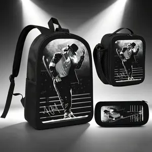 Michael Jackson Backpack Set 3Pcs Lunch Bag Pencil Case Pop Music Theme Lightweight Travel Backpack TikTok Viral MJ Dance Style Fan Gift