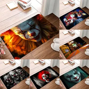 Horror Clown Flannel Door Mat Collection – Spooky IT-Inspired Designs, Bold Dark-Themed Prints, Non-Slip Indoor/Outdoor Welcome Mats for Halloween & Thriller Fans