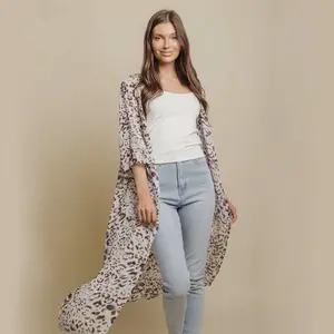 Cheetah Kimono - Loose Chiffon Blouse with Wide Half Length Sleeves for All Seasons Trendy Modern Style