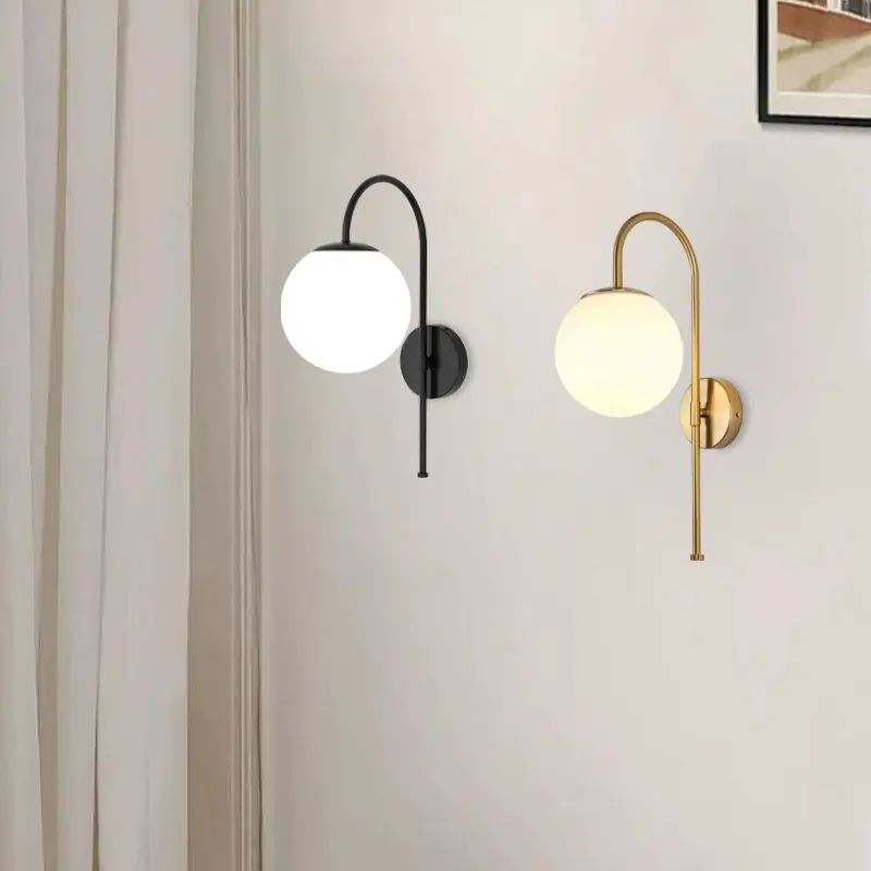 American Simple Wall Lamp Bedroom Bedside Living Room Corridor Balcony Light Modern Iron Art Hallway Wall Lamp E27 Socket No Bulb Included